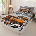 thumbnail image 2 of Manfei Cartoon Racing Cars Zipper Full Size Comforter Sets with Fitted Sheet and 2 Pillowcases,Checkered Flag Zipper Bedding Set,Orange,Black Reversible,4pcs, 2 of 8