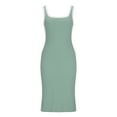 thumbnail image 6 of Sakmal Womens Summer Dresses Mid-Length Square Neckline Green Sexy Solid Sleeveless Slip Dress, 6 of 7