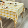 thumbnail image 4 of Fennco Styles Cotton Blend Woven Plaid Tassels Tablecloth 56" W x 56" L - Yellow & White Table Cover for Banquets, Holidays, Special Events, Home Décor and Everyday Use, 4 of 5