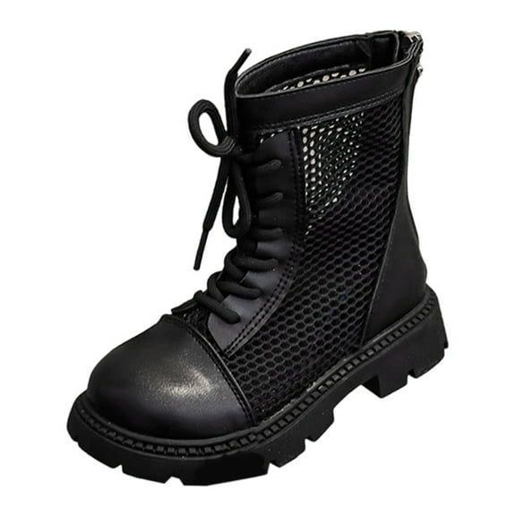 Mostsola Girls Mesh Combat Boots Lug Sole Lace up Sandals Back Zipper Summer Ankle Booties