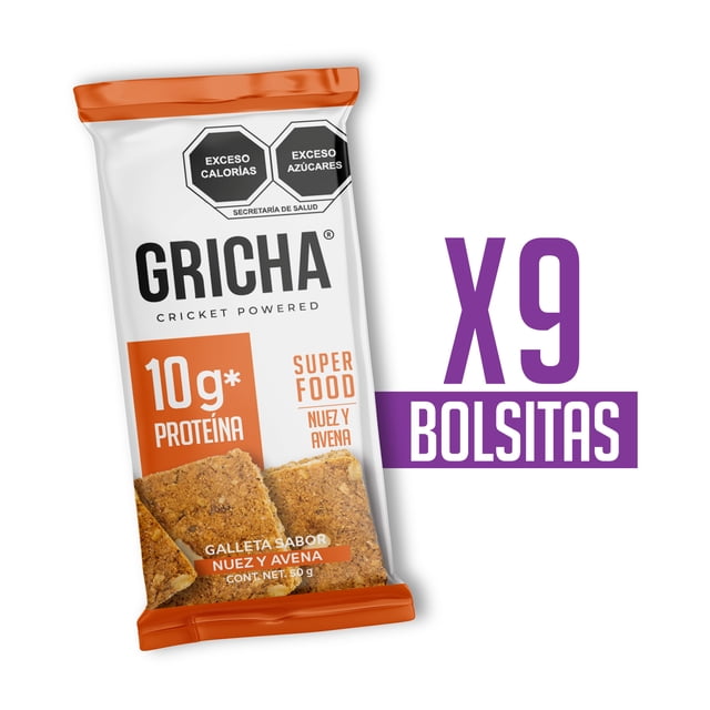 Gricha 9 Pack Galletas Con Proteina Y Cereales Integrales Sabor Nuez y Avena