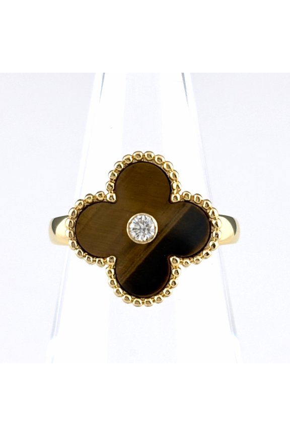Pre-Owned Van Cleef & Arpels Vintage Alhambra Ring, Yellow Gold (YG), Diamond Tiger's Eye 750...