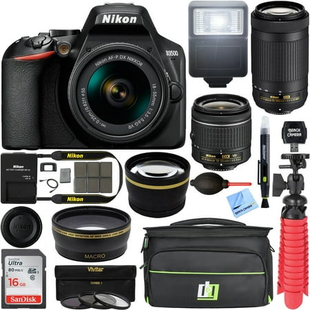 Nikon D3500 DSLR Camera w/ AF-P DX 18-55mm & 70-300mm Zoom Lens Refurbished 16GB (Best Dslr Camera In The World 2019)