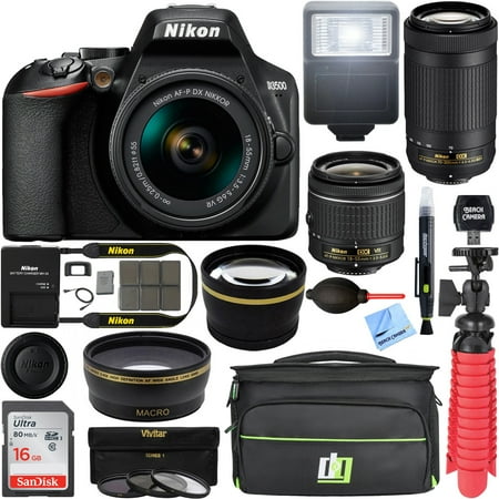 Nikon D3500 DSLR Camera w/ AF-P DX 18-55mm & 70-300mm Zoom Lens REFURB 16GB Bundle