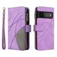 thumbnail image 7 of Zipper Wallet Case for Google Pixel 6 Pro Large Capacity Card Slots Holder Magnetic Clasp Cover, Luxury PU Leather Anti-Shock Flip Folio Case with Kickstand Wrist Strap Handbag Protective Case,Purple, 7 of 7