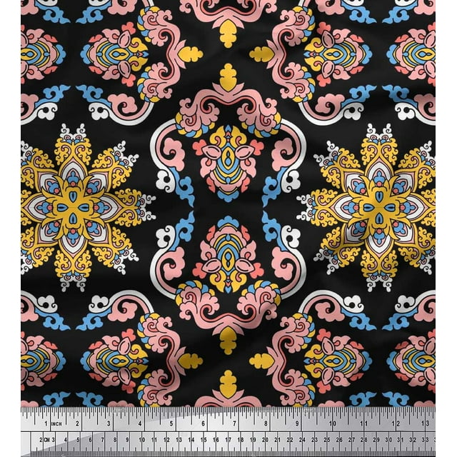 Soimoi Crepe Silk Fabric Mandala Ethnic Decor Fabric Printed Yard 42 Inch Wide