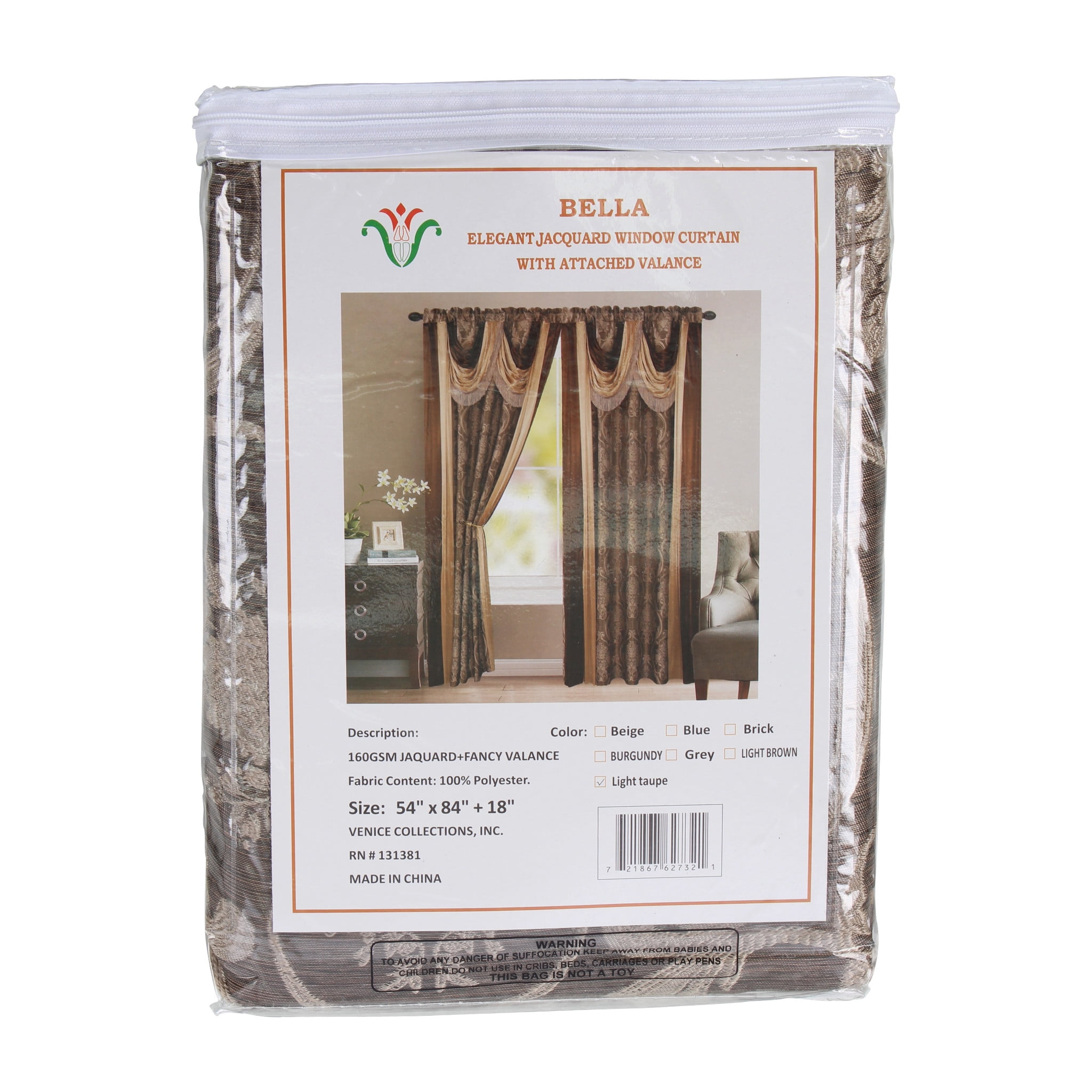 Venice Classic, Traditional Floral Rod Pocket Light Filtering Curtains, 54" x 84"