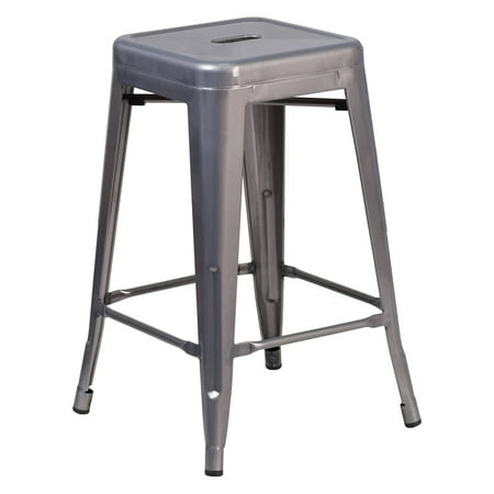 Backless Metal - Flash Furniture 24 in. High Backless Clear Coated Metal Indoor Counter Stool with Square Seat