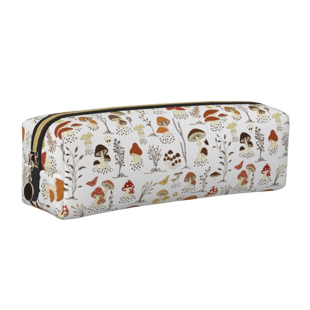 Balery Mushrooms And Butterflies Estuche de Lápices de Cuero Impreso, Estuche para Suministros de Arte, Estuche de Lápices con Cremallera, Estuche de Almacenamiento de Papelería