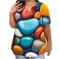 thumbnail image 1 of Plus Tamaño de las Mujeres Blusas, Cuello en V Casual Suelto Manga Corta Superior, Impresión Blusa Poliéster Spandex, 1 of 8
