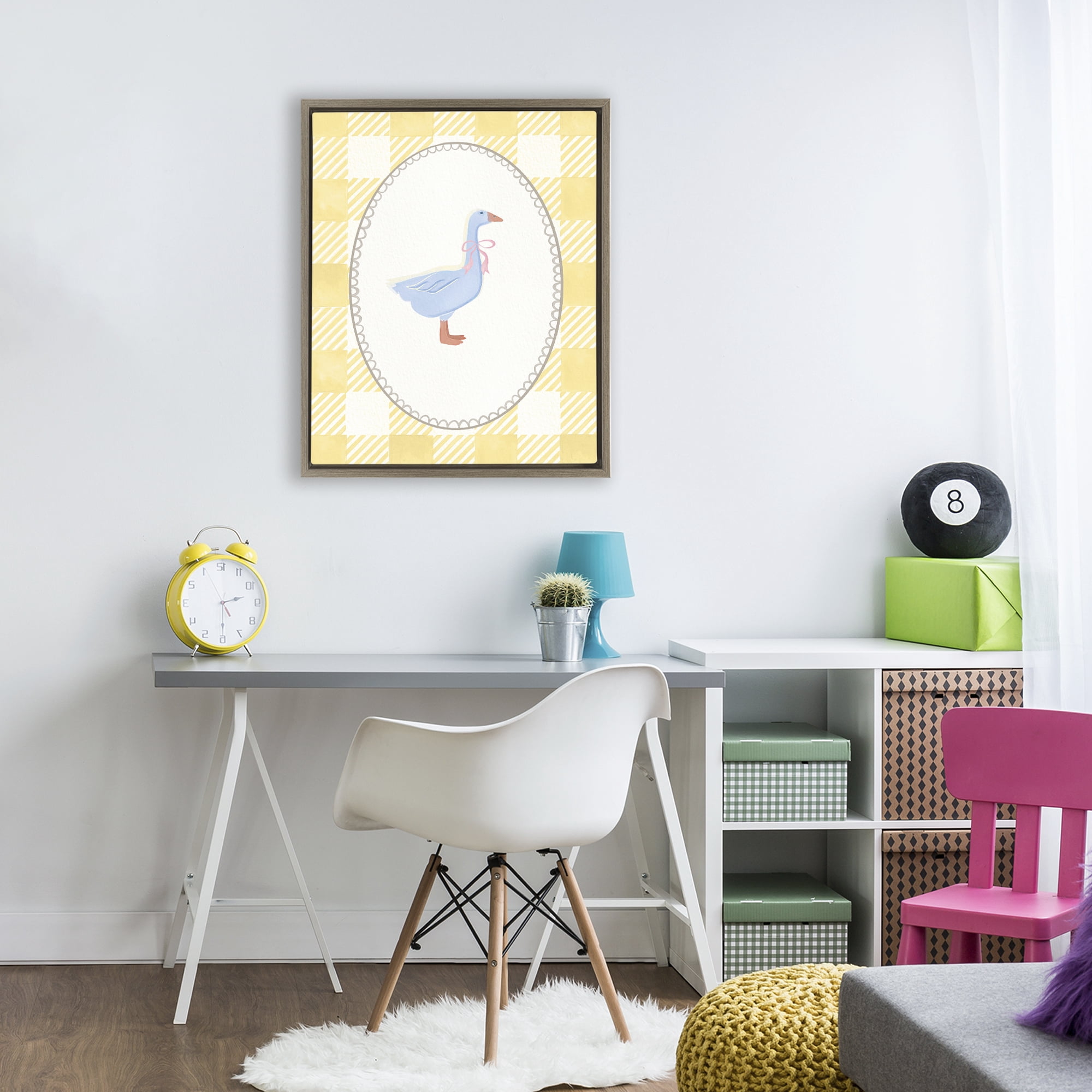 Stupell Industries Little Goose on Yellow Gingham Brown Framed Floater Canvas Wall Art, design by The Paper Curator