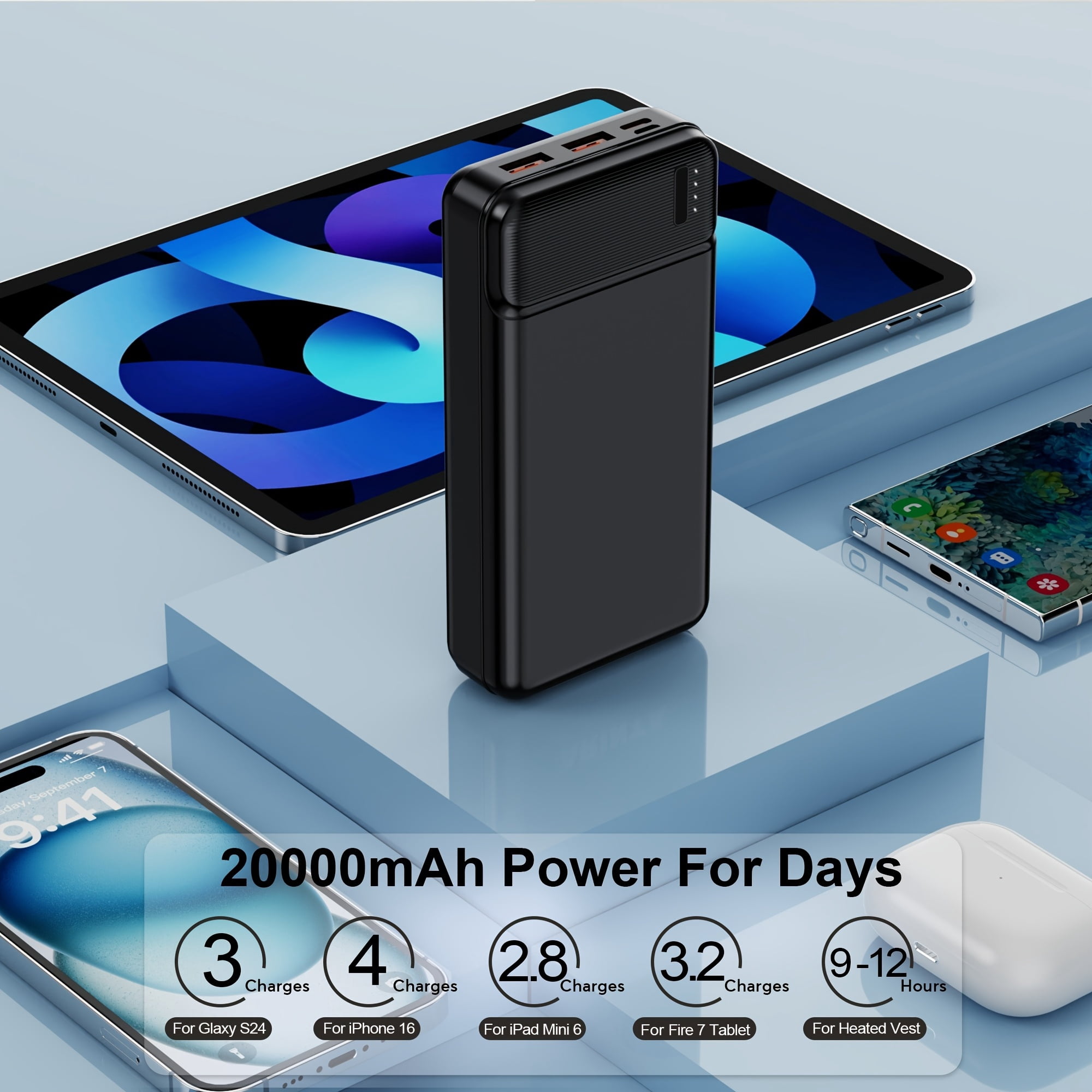 PD 22.5W 20000mAh Power Bank, USB-C Portable Charger for Phone Tablet Heated Clothes, Christmas Birthday Gift