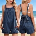 thumbnail image 4 of YTCAMLO Loose Fit Womens Denim Overalls Trendy Y2K Loose Fit Adjustable Strap Short Jumpsuits with Pockets Backless Rompers, 4 of 9