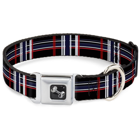 Buckle-Down Pet Collar, Dog Collar Metal Seatbelt Buckle, Plaid Black Red White Blue, 9.5 to 13 Inches 1.0 Inch Wide