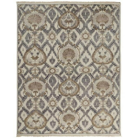 HomeRoots 513102 4 x 6 ft. Ivory Gray & Taupe Wool Floral Hand Knotted Stain Resistant Rectangle Area Rug