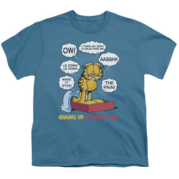 Garfield Waking Up Is Hard To Do S/S Youth 18/1 T-Shirt Slate