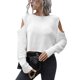 thumbnail image 1 of Otoño Invierno fuera del hombro suéter corto mujeres de manga larga casual suéter de punto blanco M, 1 of 7