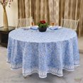 thumbnail image 2 of Light Steel Blue 100% Cotton Spring Summer Round Tablecloth, Block Print Table Cloth for Dining, Weddings, Outdoors, Parties, Grand Millenial Home 60" Inches Round, 2 of 3