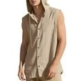 thumbnail image 5 of RYDCOT Men's Cotton Linen Vest Shirts Sleeveless Casual Tank Button Down Summer Beach Cardigan with Hoodies Khaki, 5 of 9