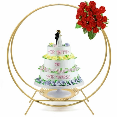 

Fichiouy 80cm Double Hoop Cake Stand Wedding Arch Metal Floral Centerpieces Display for Party Gold
