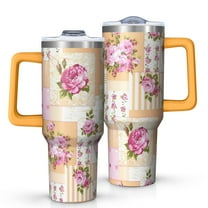 OBREWU Pioneer Flower Tumbler with Handle and Lid,Pioneer Flower 40oz Double Wall Vacuum Insulated Tumbler,Cups Gift for Women and Men