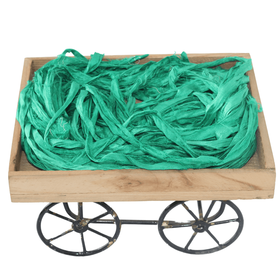 Knitsilk Recycled Sari Silk Ribbon Yarn|Best for Crochet, Knitting, and Embroidery |Sustainable and Unique|50 GMS-30Yards-Green|Pack of 3