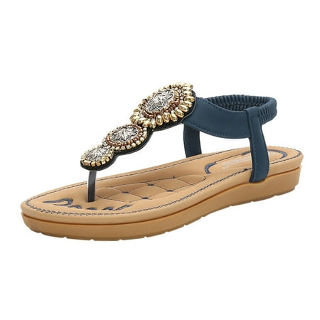 

Womens Sandals Women Ladies String Bead Casual Elastic Band Bohemian Beach Shoes Sandals Women S Sandals Pu Blue 38