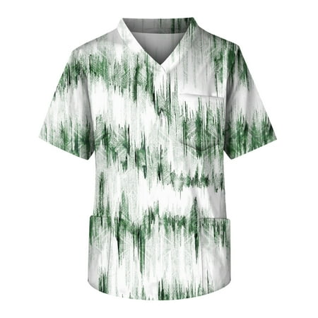 

Mlqidk Scrub Tops Men Pattern Short Sleeve Plus Size Graphic Working Holiday Nurse Uniform with 3 Big Pockets Army Green XXXXXL