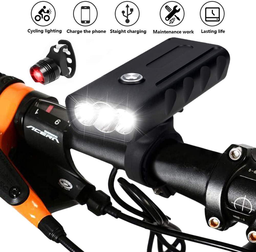 3LED USB Rechargeable Bike Headlight Taillight Single Piece Bicycle Lights Bulbs 