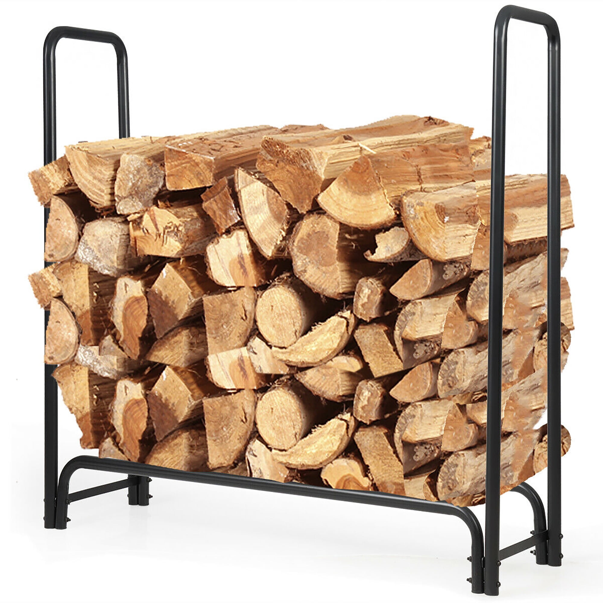 4-Foot Firewood Log Rack Outdoor Metal Fire Wood Home Patio Storage Black 
