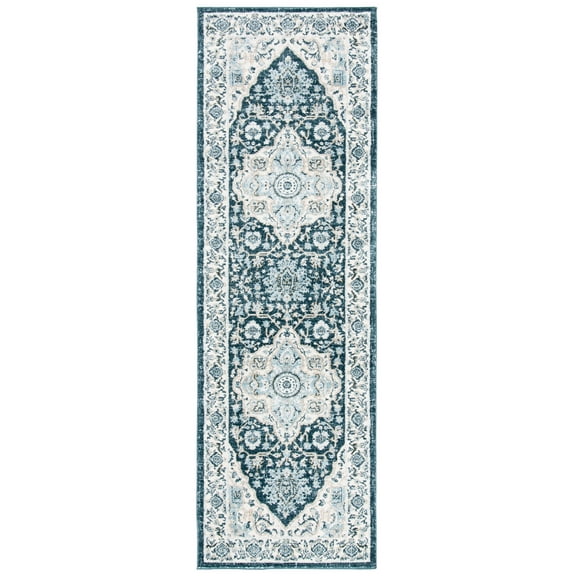 SAFAVIEH Isabella Patrick Oriental Runner Rug, Navy/Cream, 2'2" x 9'