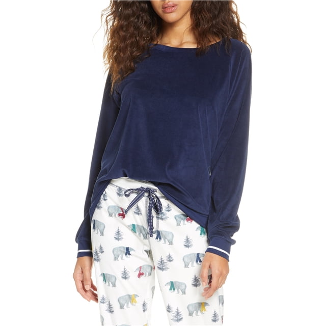 P.J. Salvage Womens Solid Pajama Sweatshirt Top navy S