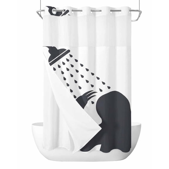 No Hook Shower Curtain with Snap-in Liner, Sloths Showering Waterproof Fabric Bathroom Curtains, Modern Abstract Art Funny Animals Bath Curtains & Mesh Top Window Stand Up Stall 36"x72"