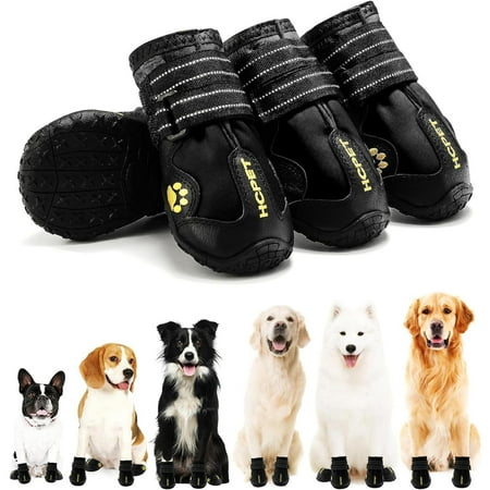 Hcpet Dog Boots FEV6 Waterproof with Reflective Straps  Dog Shoes for Small Medium Large Puppy Outdoor Paw Protectors 4Ps  8 (width 2.95 inch) for 74-91 lbs