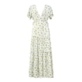 thumbnail image 3 of Vestido de mujer Boho estampado floral con cuello en V profundo cintura alta con volantes Split CACAGOO Vestido de mujer, 3 of 7