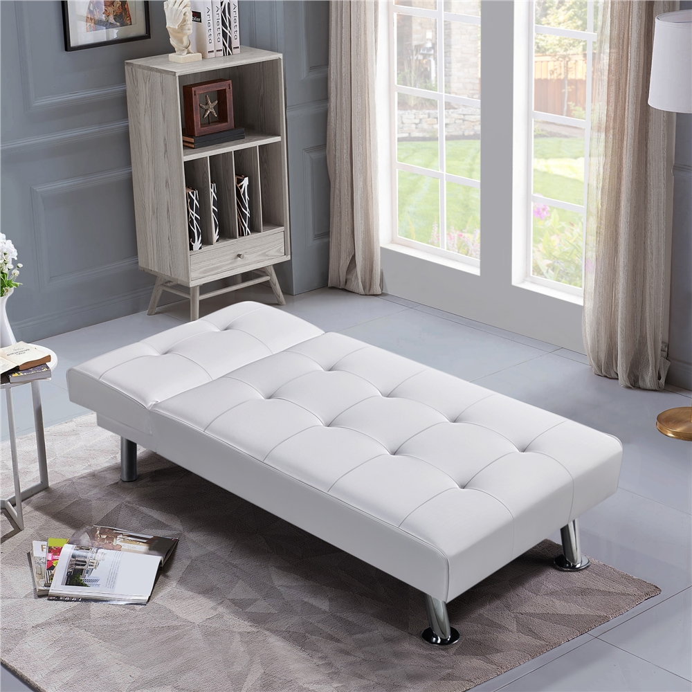 Renwick Convertible Faux Leather Futon Chaise Lounge, White - image 2 of 11