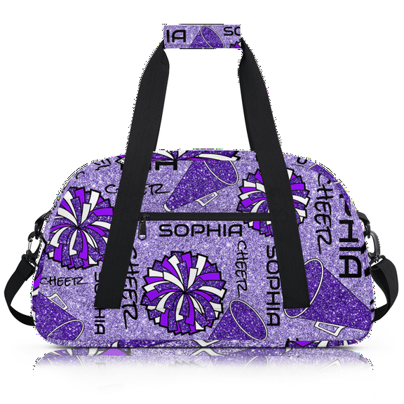 Jiaoprinted Custom Sports Cheer Bags for Women, Personalized Gym Bag with Name, Overnight Weekender Duffel Bags Training, Cheerleader Gifts, Glitter Purple