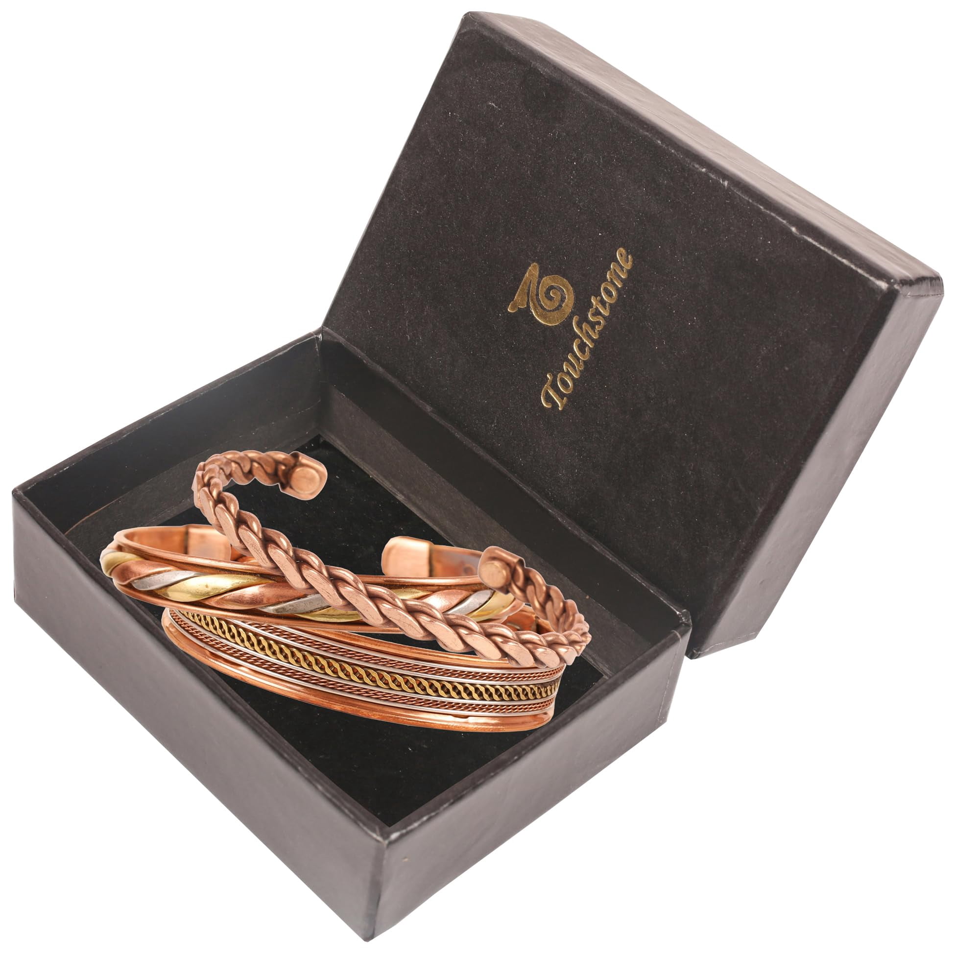 Sunsoul by Touchstone Indian Copper Brass Yoga Meditation 3 Elite Metal Bracelets Jewelry for All.