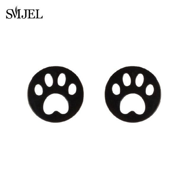 SMJEL-Pendientes pequeños de acero inoxidable para mujer, joyería de moda, cohete, Calavera, hoja, manzana, cereza, pata de perro, Pendientes