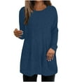 thumbnail image 2 of ClodeEU Long Sleeve Shirts for Women , Clothes Tunic Tops Loose Dressy, Crewneck Pullover Sweaters Navy,Womens Plus L, 2 of 8