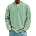 thumbnail image 2 of Qwertyu Men's Quarter Zip Pullover Corduroy Lightweight Stand Collar Casual Retro Sweatshirt Long Sleeve Solid Color Tops Mint Green M, 2 of 4