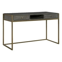 Maklaine Modern Wood and Stainless Steel Writing Desk in Brass/Woodtone