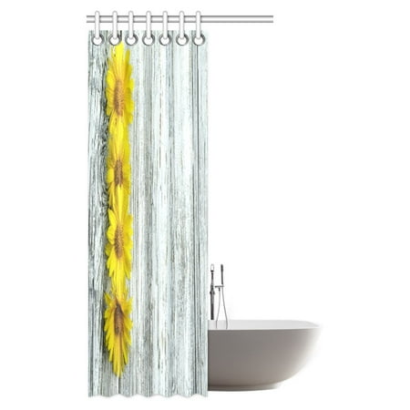Pop Rustic Shower Curtain Yellow Daisy Blossom On Vintage Wood