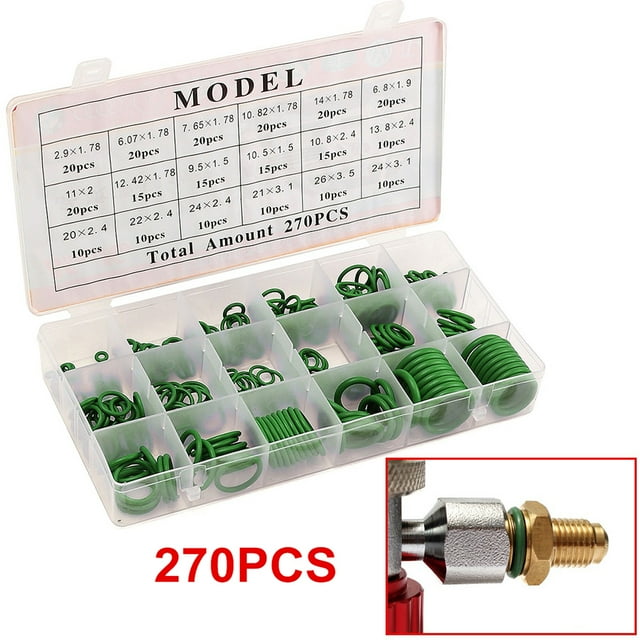 Yeacher Rubber O-Ring 270Pcs R134A Car Airconditioning Sealing Set Rubber O-Ring Washer Seals with Plactics Box Kit