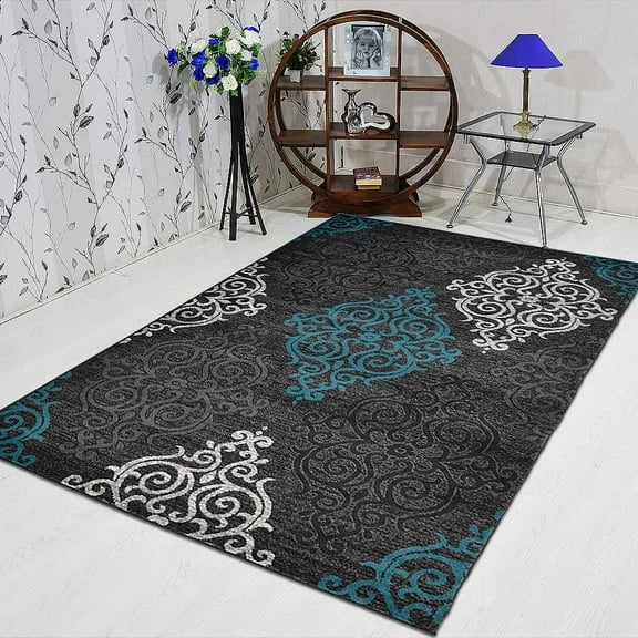 Rugsotic Carpets Machine Made Heatset Polypropylene Area Rugs - 4'X6', Rectangle Shape, Silver Blue Color, Contemporary Modern Design, High Pile Machine Made Area Rugs For Living Room (M00039)