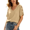 thumbnail image 6 of Babysbule Women's V-Neck Button Shoulder Short Sleeve Relaxed Fit Casual Blouse Everyday Basic Top, 6 of 9