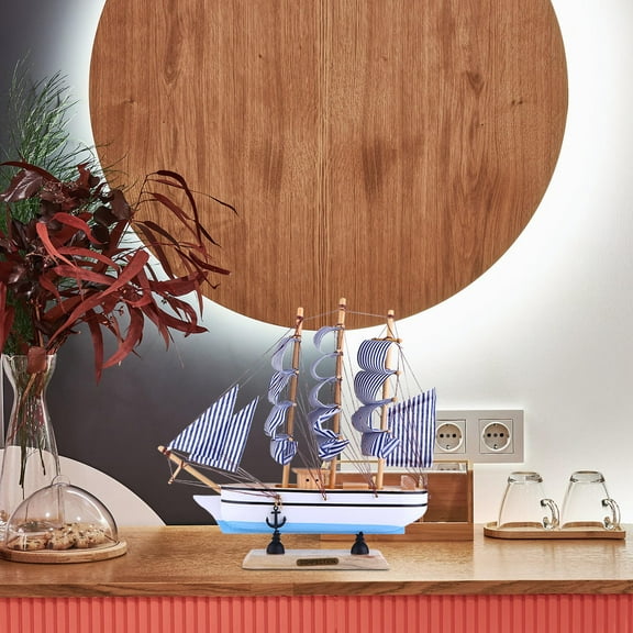 Wooden Sailing Ship Model for Decor Made of Synthetic Material with Blue Color Perfect for Nautical Home Decor 1Pc