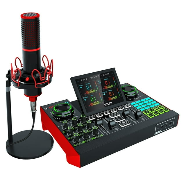Audio Interface USB Podcast Equipment Bundle Mixer & Vocal Effects, G10 Sound Card Board Voice Changer, DJ Mixer For Live Stream