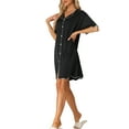 thumbnail image 4 of INSPIRE CHIC Women's Nightshirt Satin Short Sleeve Sleepshirt Button Down Pajama Nightgown M Black, 4 of 6
