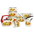 thumbnail image 4 of Enameled Aluminum Soup Pot 5.05-qt. (4.8 L) Apples Enamel Pasta Set with Complimentary Kitchen Towel and Spatula Deep Casserole Cooking Pot with Glass Lid Enamel Colander 9.25 х 9.25 х 5.9", 4 of 10
